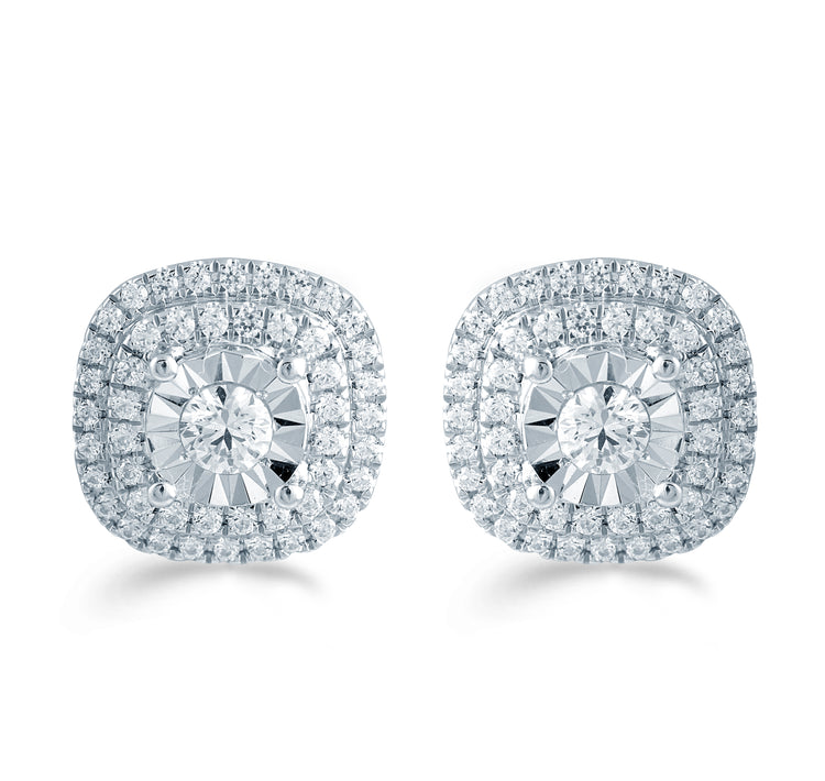 Set of 2 : 3/4CT TW Diamond Cushion Cluster Pendant & Earrings in Sterling Silver