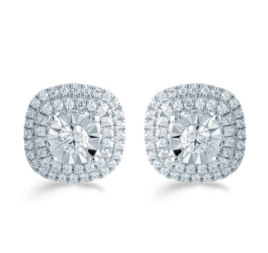 1/2CTW Diamond Cushion Cluster Stud Earring in Sterling Silver - Fifth and Fine