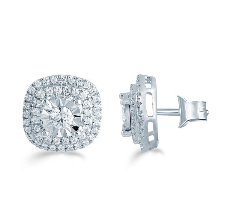 1/2CTW Diamond Cushion Cluster Stud Earring in Sterling Silver - Fifth and Fine