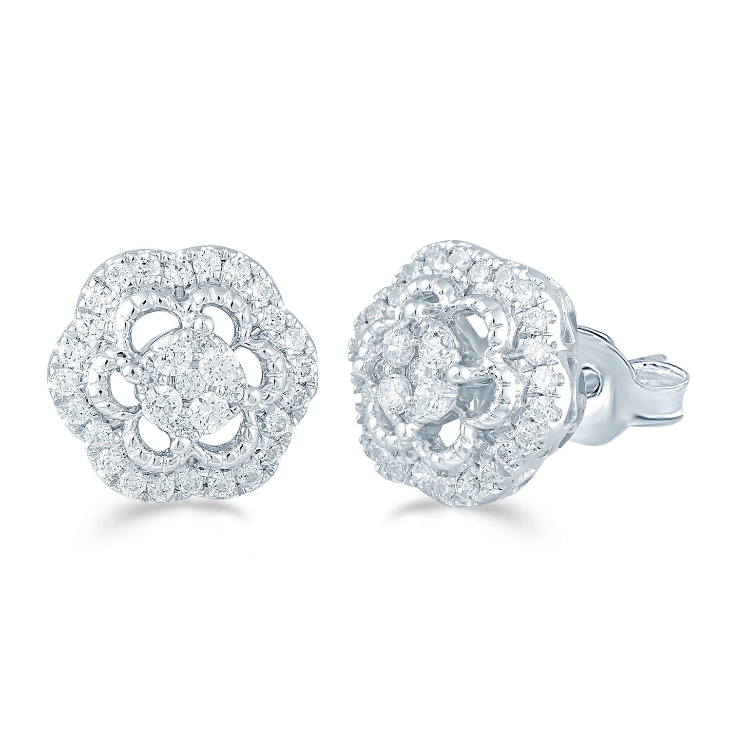 1/2Ct TW Diamond Floral Round Cluster Studs in Sterling Silver - Fifth and Fine