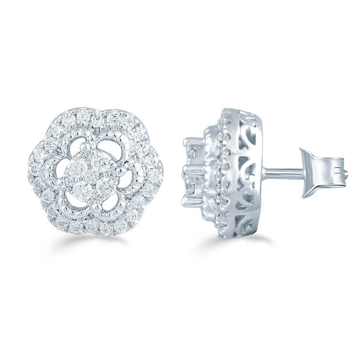 1/2Ct TW Diamond Floral Round Cluster Studs in Sterling Silver - Fifth and Fine