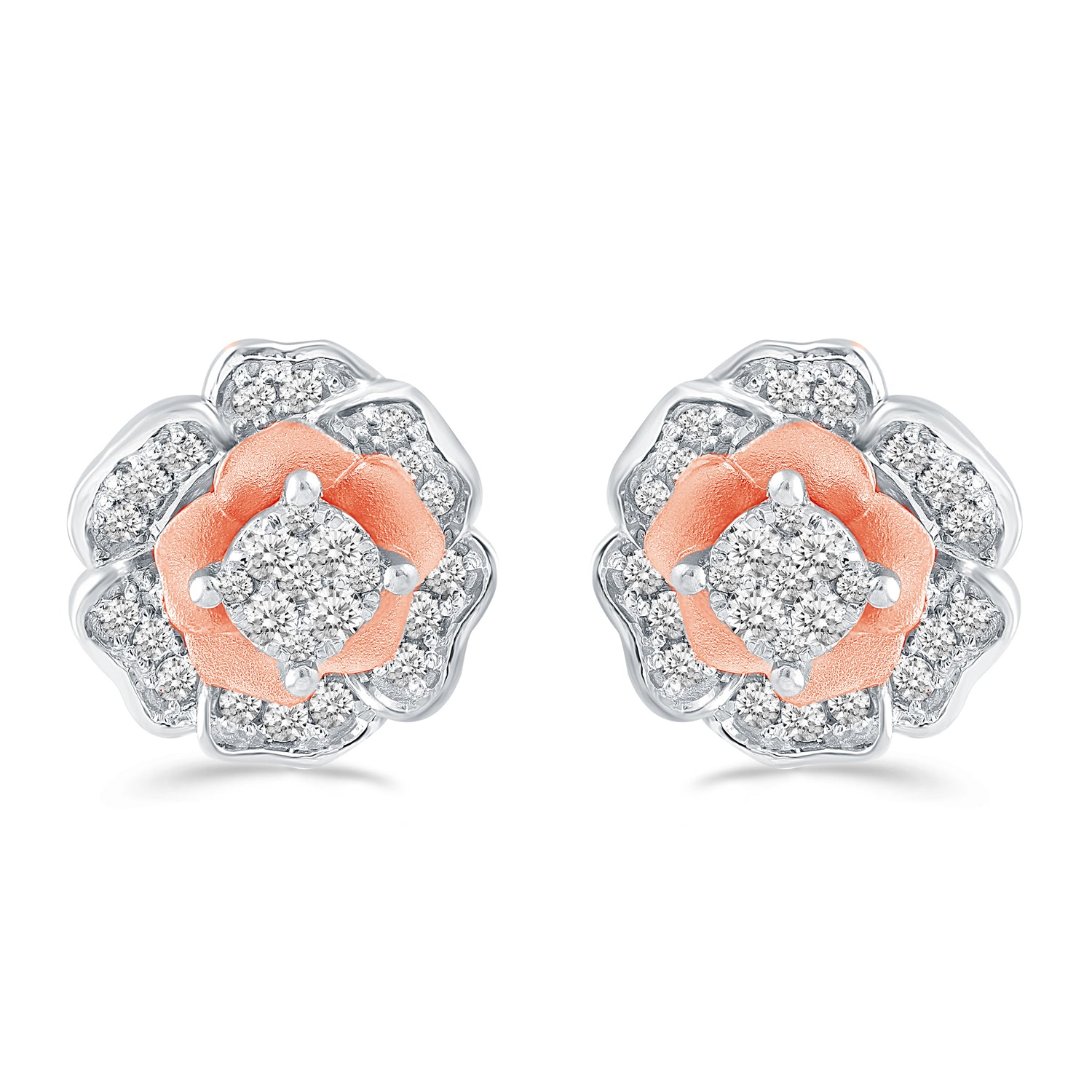1/2ct tw Diamond Rose Two-Tone Earring in 925 Sterling Silver