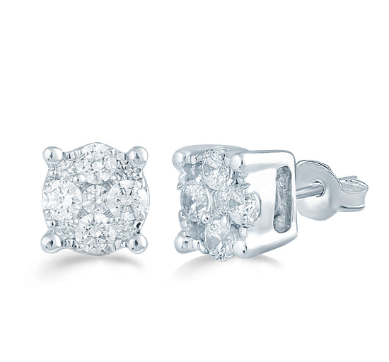 1/20Cttw Diamond Cluster Earring Set In Sterling Silver