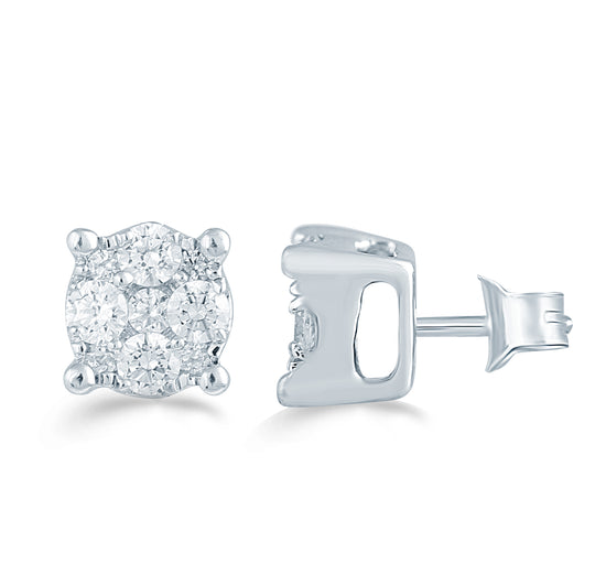 1/20Cttw Diamond Cluster Earring Set In Sterling Silver