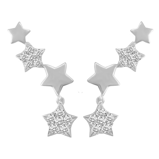 1/2 Carat Diamond Shooting Star Earrings in 925 Sterling Silver