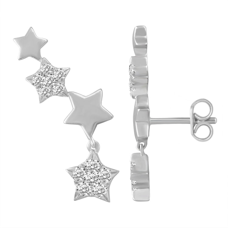 1/2 Carat Diamond Shooting Star Earrings in 925 Sterling Silver
