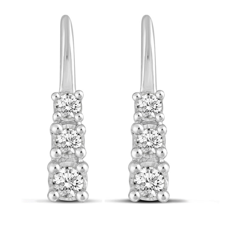 1/4 Cttw Diamond Trilogy Hoop Earrings set in 925 Sterling Silver