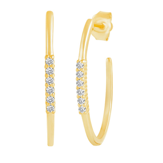 1/6 Cttw 14K Yellow Gold (I1-I2 Clarity) Diamond Station Hoop Earrings