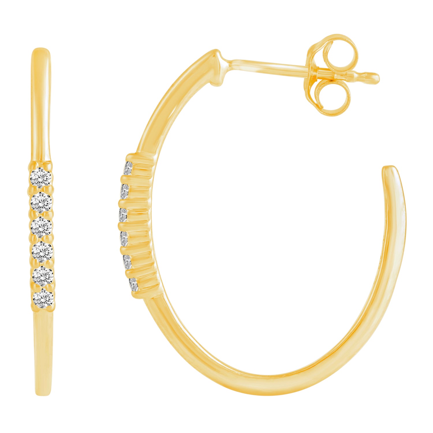 1/6 Cttw 14K Yellow Gold (I1-I2 Clarity) Diamond Station Hoop Earrings