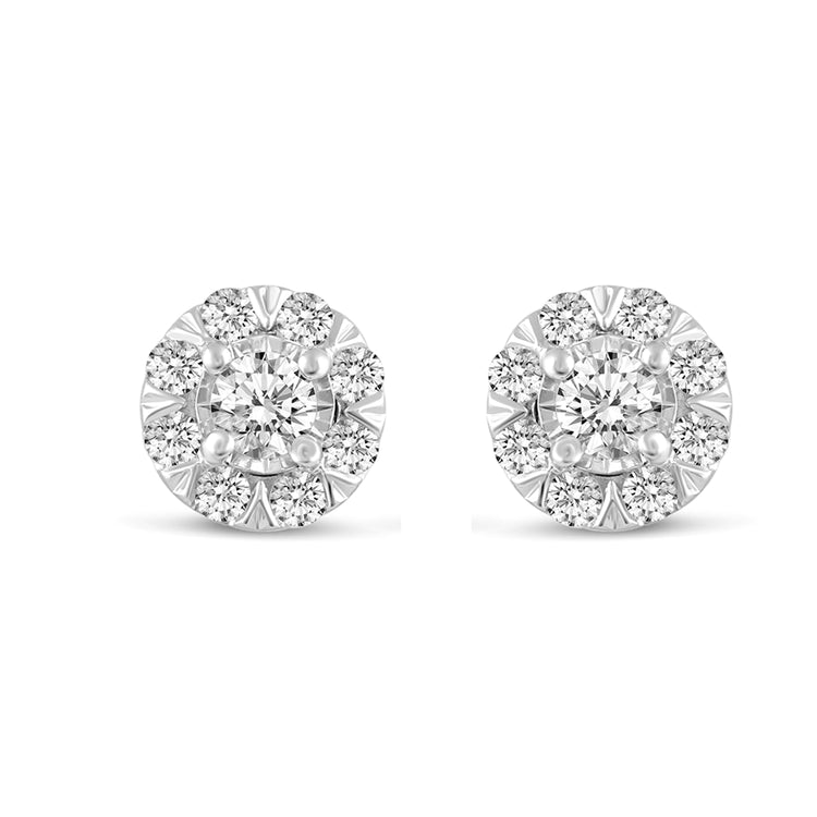 1/2Ct Diamond Stud Floral Round Earrings Set in 925 Sterling Silver