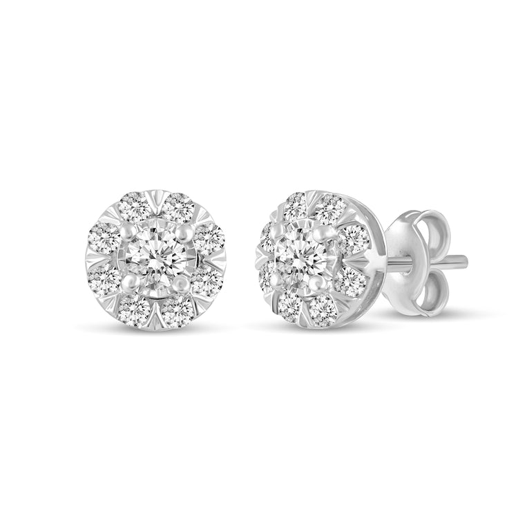 1/2Ct Diamond Stud Floral Round Earrings Set in 925 Sterling Silver