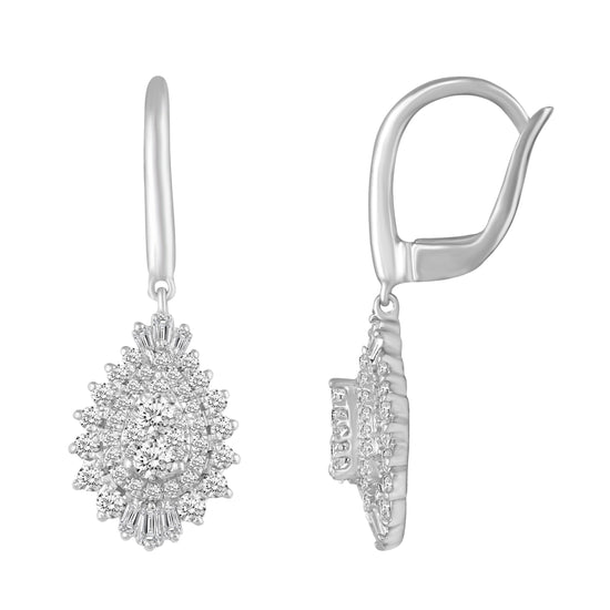 14K White/Yellow/Rose Gold 1 Cttw (I1-I2 Clarity) Diamond Pear Teardrop Dangle Earrings