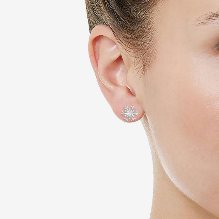 1/6 Carat SnowFlake Diamond Stud Earrings for Women Girls in 925 Sterling Silver