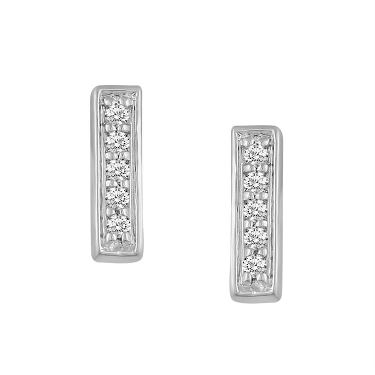 1/20 Ctw Natural Diamonds Bar Dainty Earrings in 925 Sterling Silver