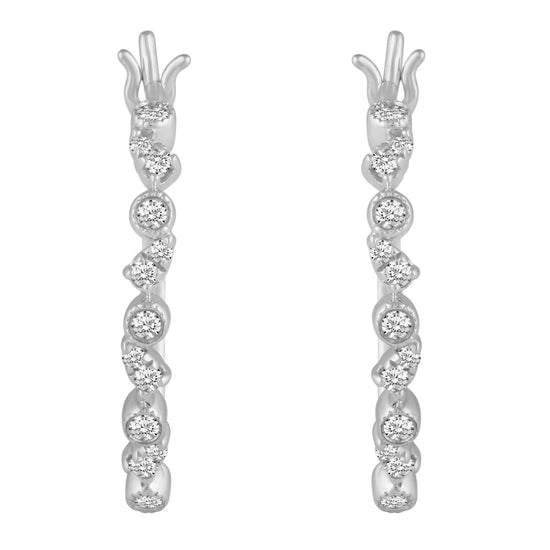 1/4ct tw Diamond Beaded Hoop Earrings in 10K White gold