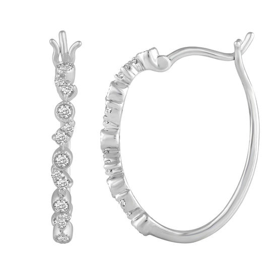 1/4ct tw Diamond Beaded Hoop Earrings in 10K White gold