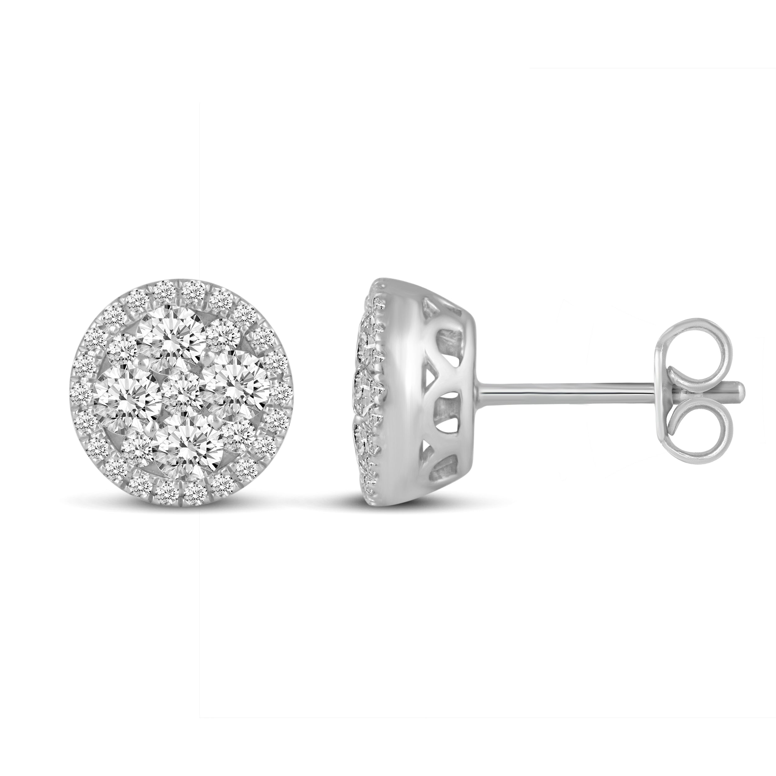 SQUARE DIAMOND CLUSTER STUD EARRINGS