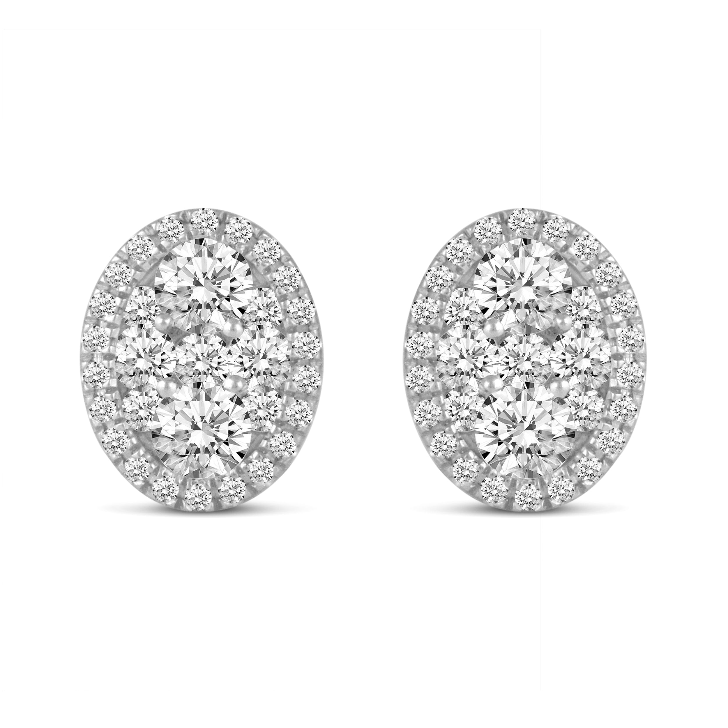 Lovely Oval Sapphire Diamond Halo Earrings 14K White Gold