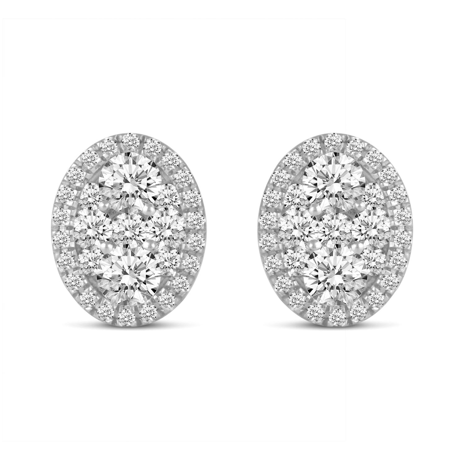 1 CTW Diamond Halo Cluster Stud Earrings set in 925 Sterling Silver Round/Oval/Square/Pear Shape