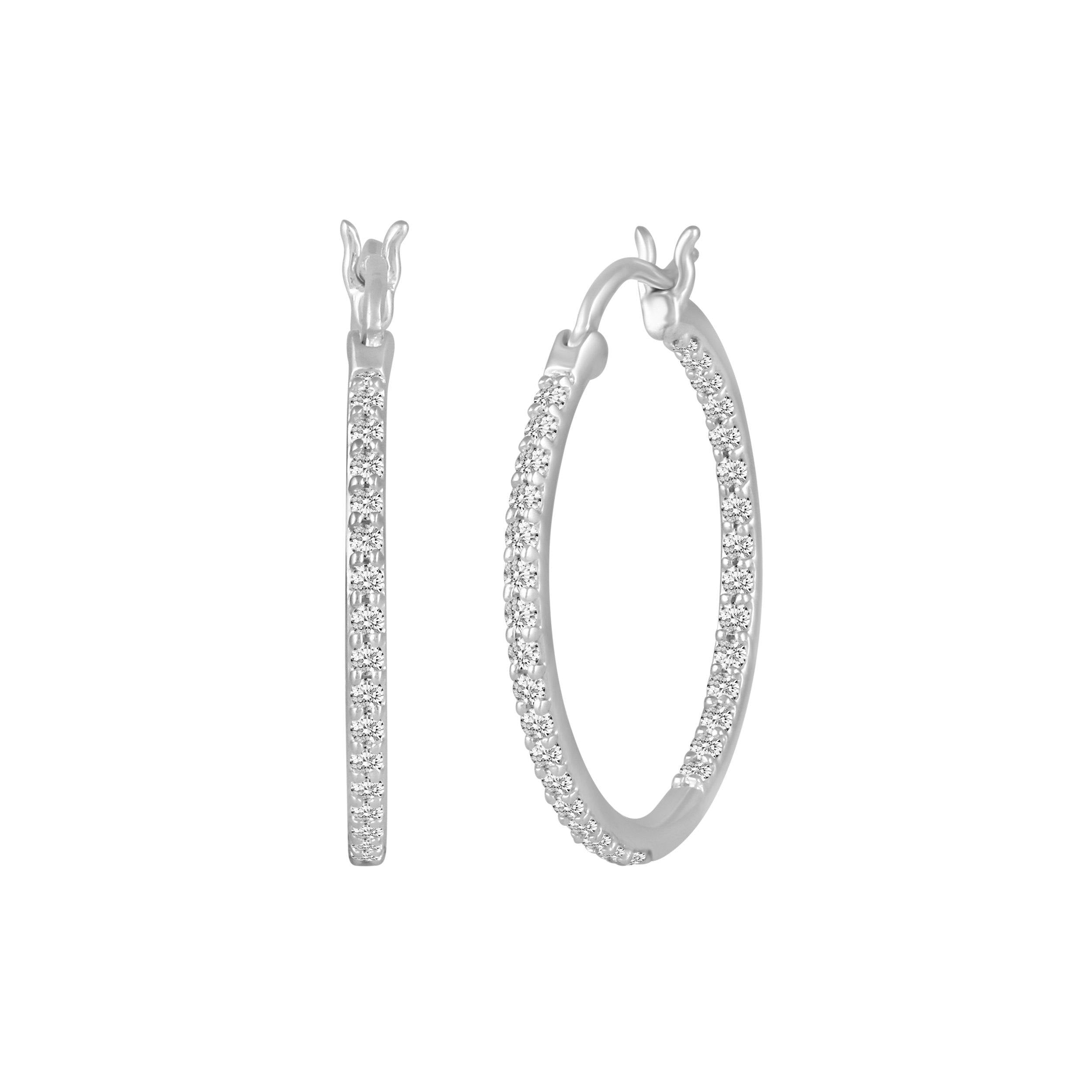 1/2 - 1 1/2ct tw Diamond Hoop Earrings in Sterling Silver