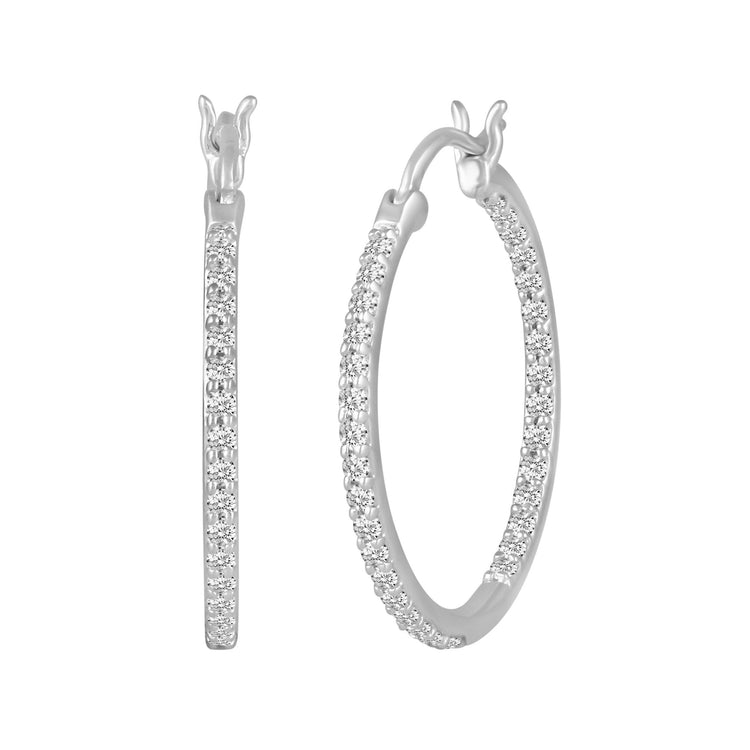 natural  Diamond Hoop Earrings in Sterling Silver accessible fine jewelry gift anniversary 