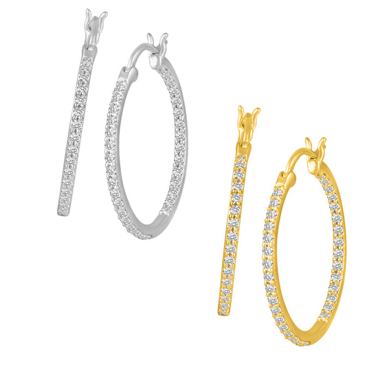 1/2 - 1 1/2ct tw Diamond Hoop Earrings in Sterling Silver yellow gold