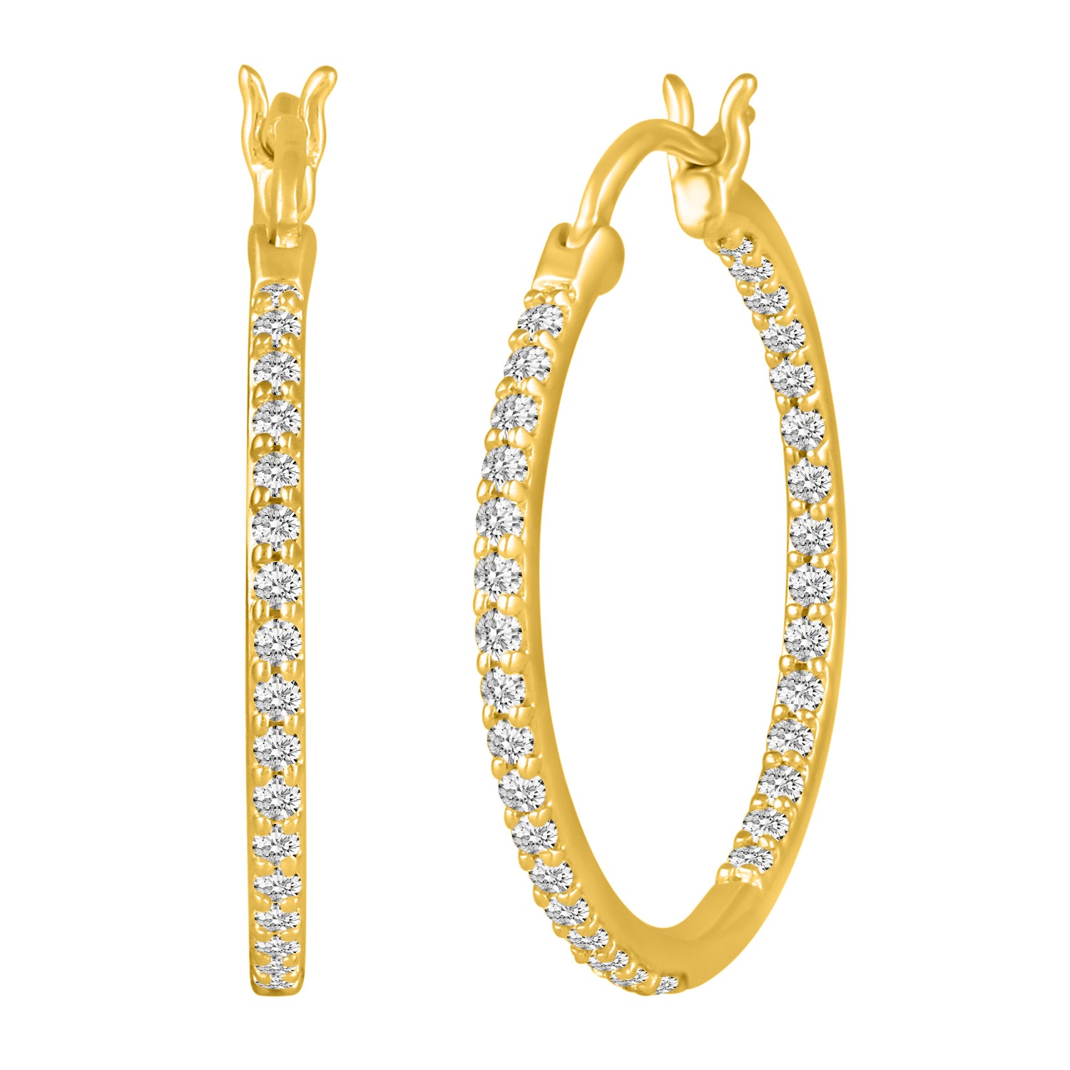 1/2 - 1 1/2ct tw Diamond Hoop Earrings in Sterling Silver yellow gold