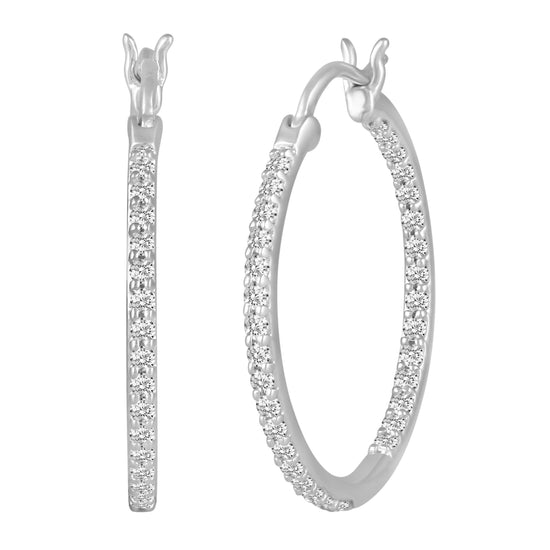Diamond Hoop Earrings in Sterling Silver affordable cheap fine jewelry birthday gift 