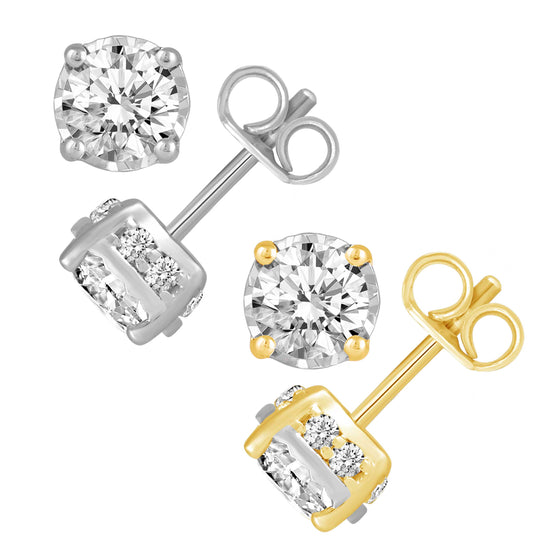 1 1/2ct TW (SI2-I1) Natural Diamond Earrings with side stones in14K White Gold/Yellow Gold