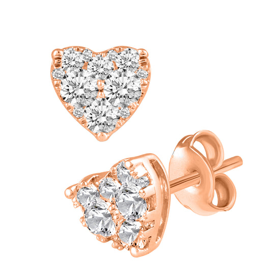 1/2 Cttw 14K Gold Pave Heart Natural Diamond Stud Earrings