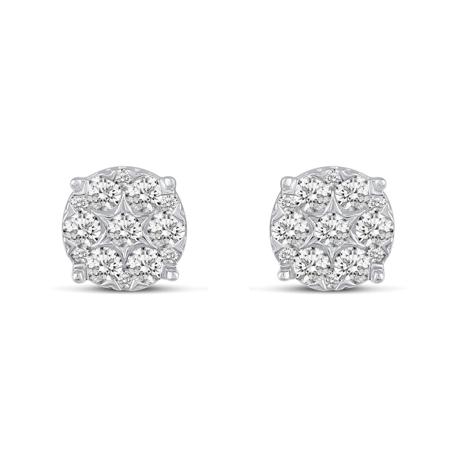 1/4 - 1 Cttw Diamond Round Grand Cluster Stud Earrings 1.0ct / 14K White Gold / I2 (It Will Take 2 ~3 Weeks to Be delivered)