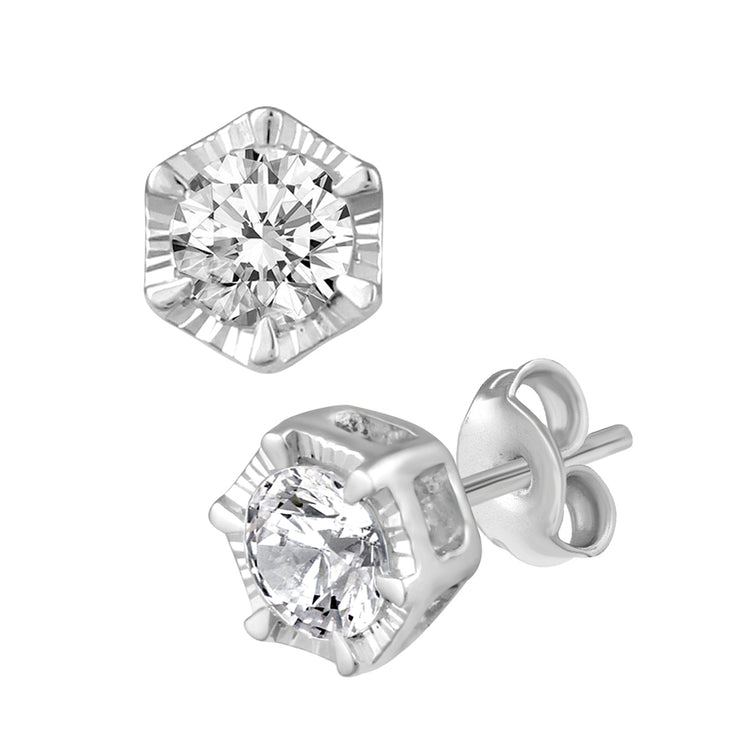 1/2 Cttw 14K Gold Hexagon Natural Diamond Stud Earrings
