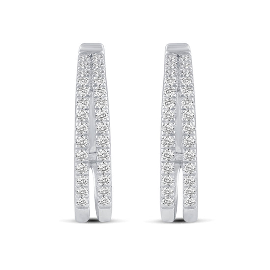 1/4 Cttw Diamond Double Row Hoop Earrings set in 925 Sterling Silver