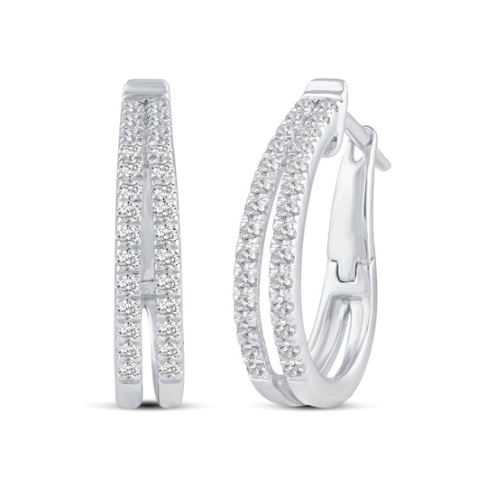 1/4 Cttw Diamond Double Row Hoop Earrings set in 925 Sterling Silver