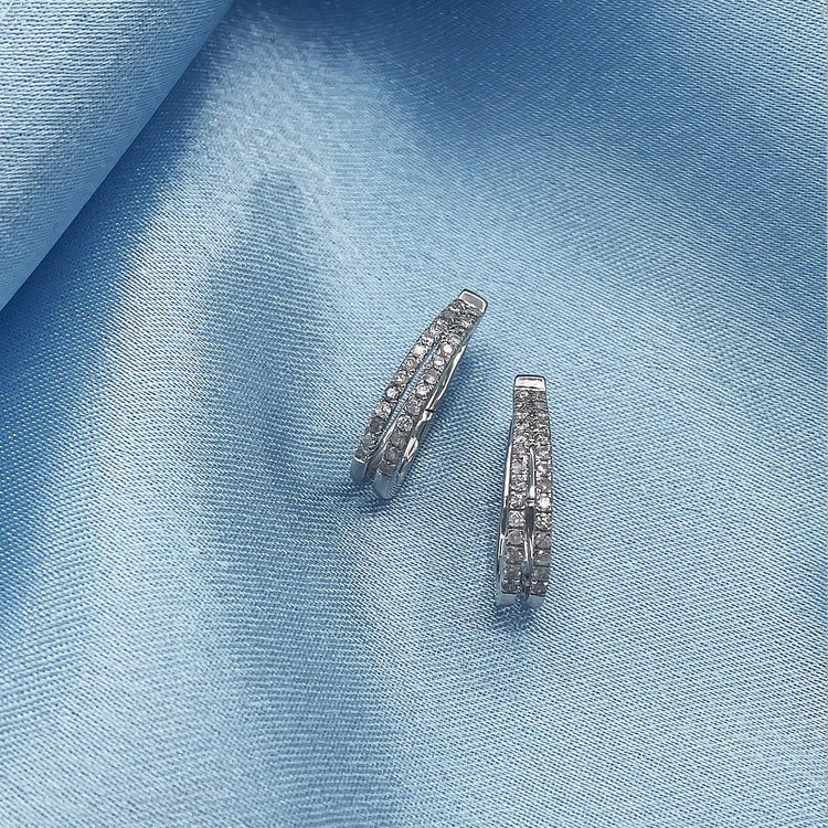 1/2 Cttw Diamond Double Row Hoop Earrings set in 925 Sterling Silver