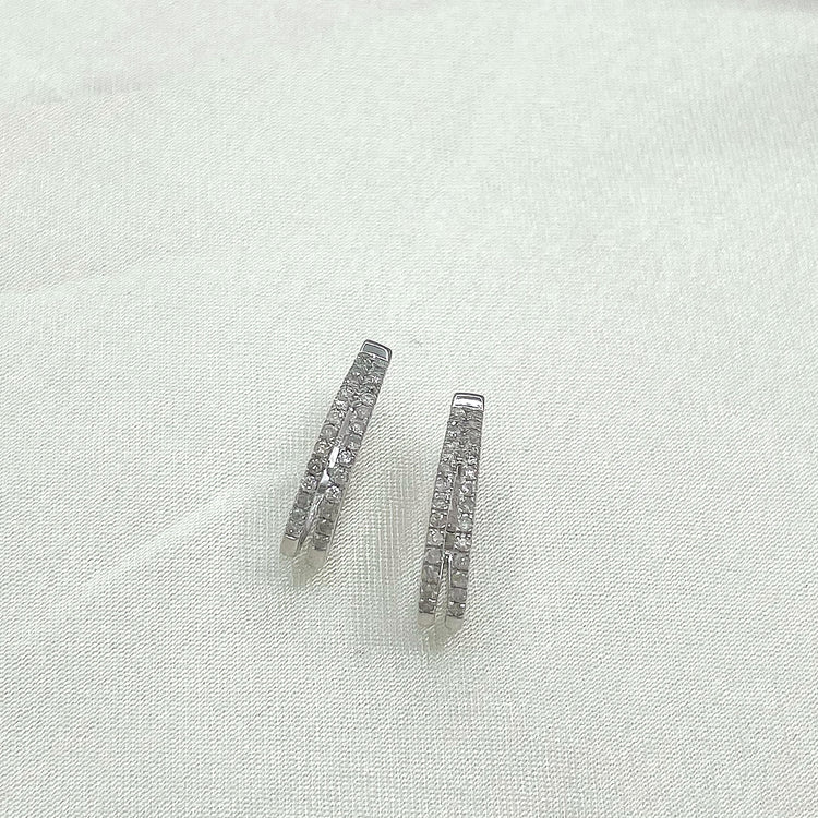 1/2 Cttw Diamond Double Row Hoop Earrings set in 925 Sterling Silver