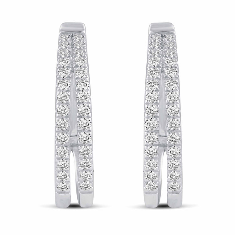 1 - 1/4 Cttw Diamond Double Row Hoop Earrings set in 925 Sterling Silver