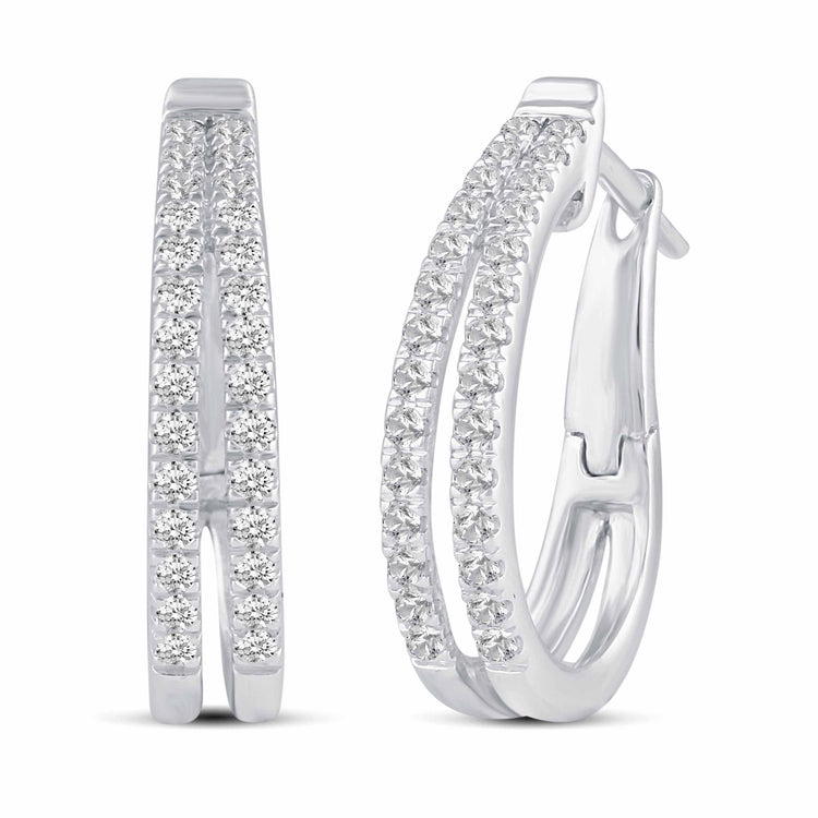 1 - 1/4 Cttw Diamond Double Row Hoop Earrings set in 925 Sterling Silver
