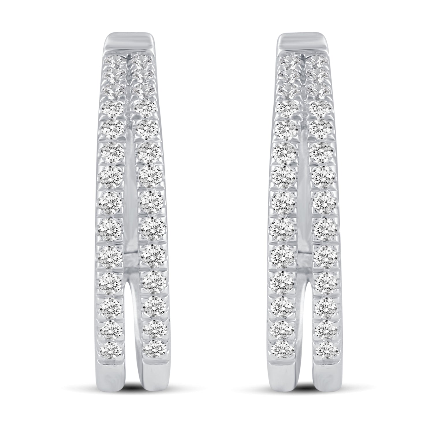 1 Cttw Diamond Double Row Hoop Earrings set in 925 Sterling Silver