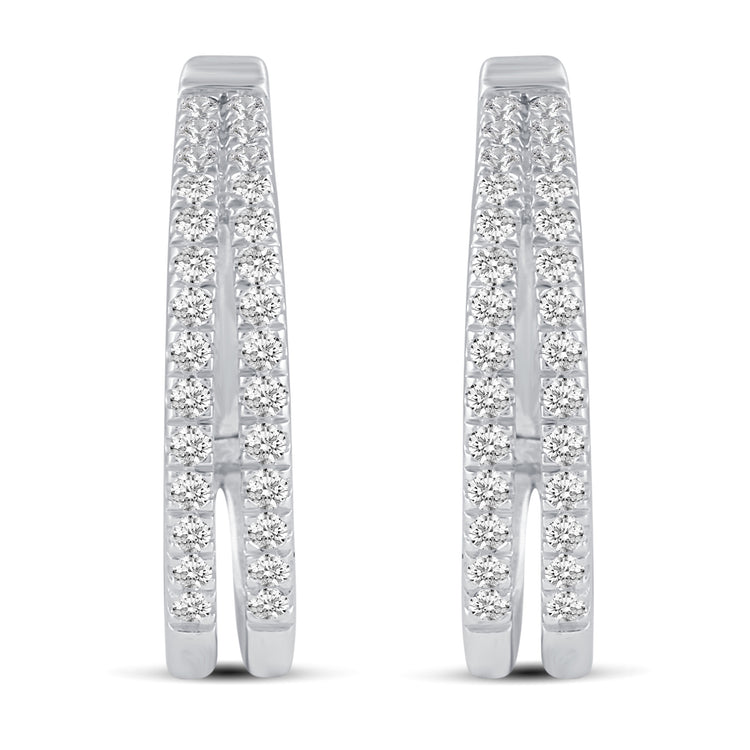 1 Cttw Diamond Double Row Hoop Earrings set in 925 Sterling Silver