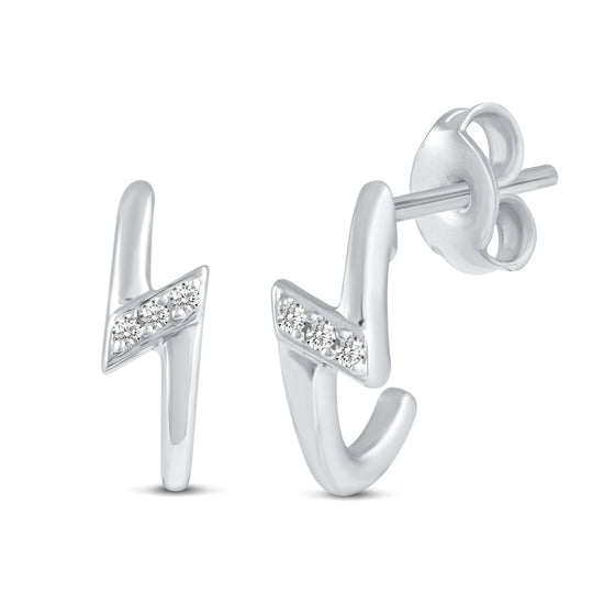 3 Pairs Set Ear Party 1/10 Cttw Natural Diamond Star Moon Lightning Bolt Stud Earrings in 925 Sterling Silver