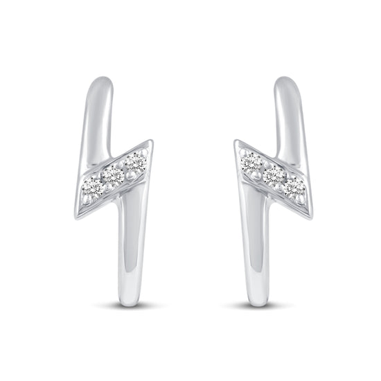 3 Pairs Set Ear Party 1/10 Cttw Natural Diamond Star Moon Lightning Bolt Stud Earrings in 925 Sterling Silver