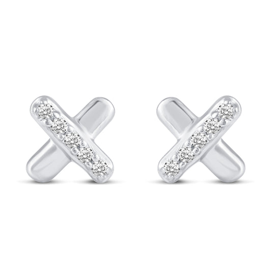 3 Pairs Set Ear Party 1/10 Cttw Natural Diamond Circle XO Curved Bar Stud Earrings in 925 Sterling Silver