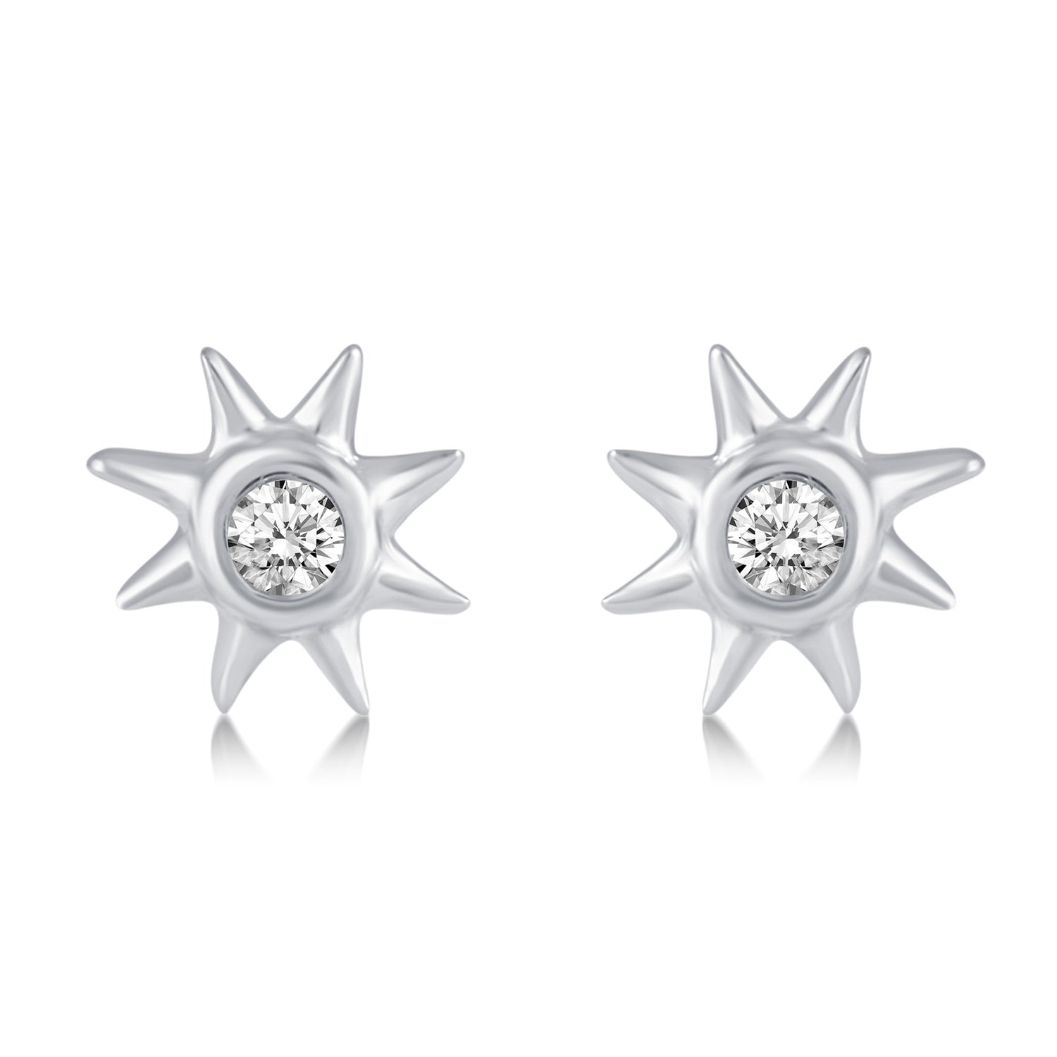 3 Pairs Set Ear Party 1/10 Cttw Natural Diamond Single Stone Sun Huggies Stud Earrings in 925 Sterling Silver