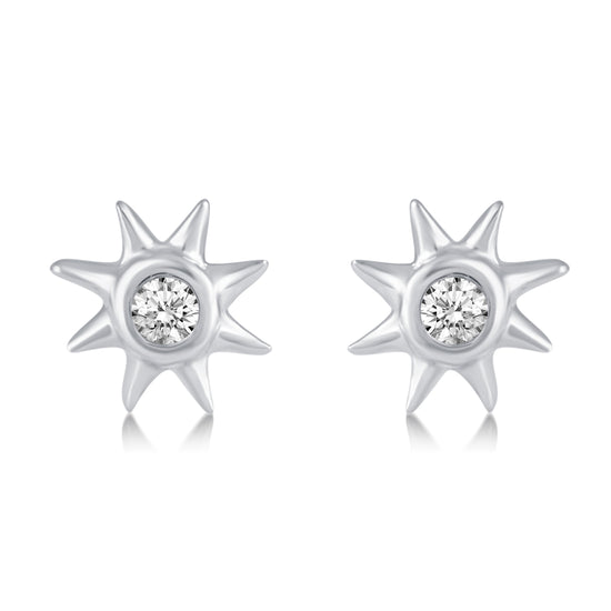 3 Pairs Set Ear Party 1/10 Cttw Natural Diamond Single Stone Sun Huggies Stud Earrings in 925 Sterling Silver