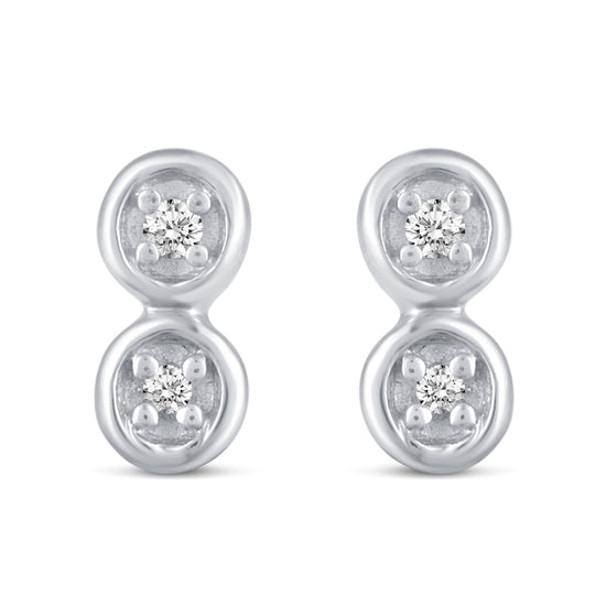 3 Pairs Set Ear Party 1/20 Cttw Natural Diamond Duo Mini Bar Three Stone Bar Flower Stud Earrings in 925 Sterling Silver