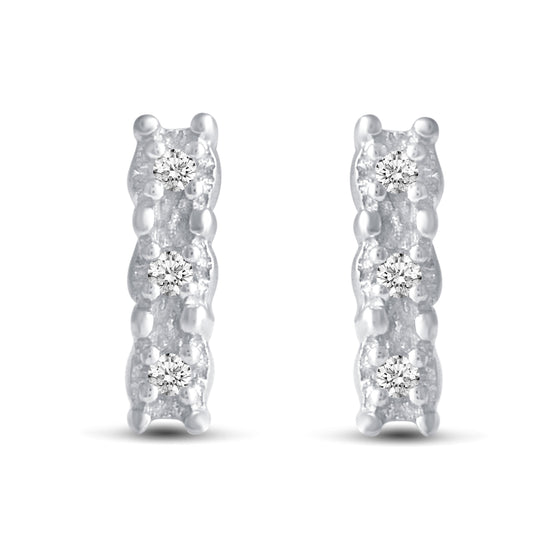 3 Pairs Set Ear Party 1/20 Cttw Natural Diamond Duo Mini Bar Three Stone Bar Flower Stud Earrings in 925 Sterling Silver