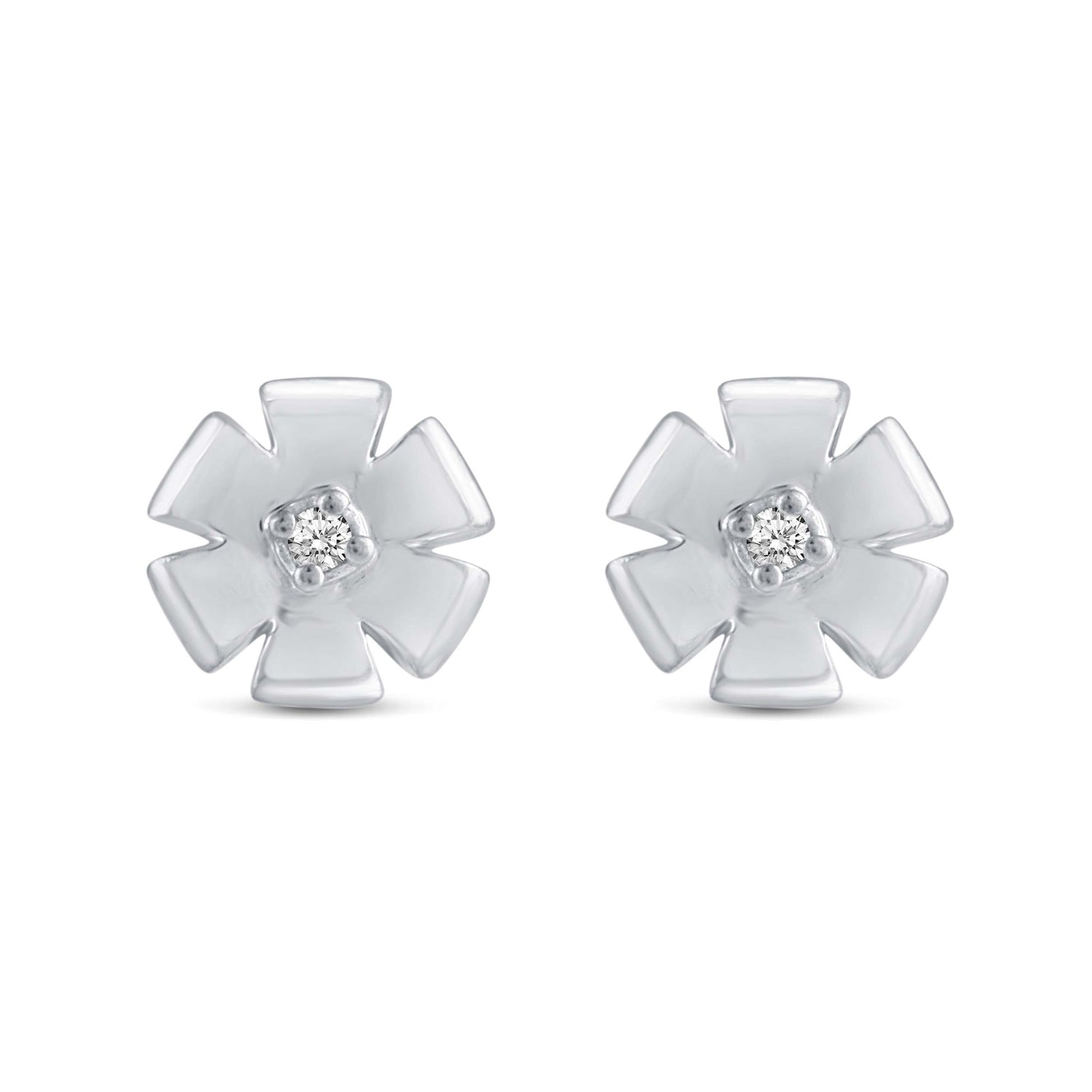 1/60 Cttw Natural Diamond Flower Stud Earrings in 925 Sterling Silver