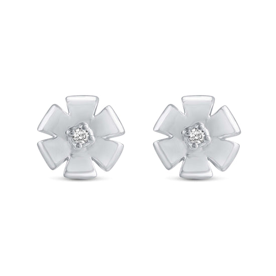 1/60 Cttw Natural Diamond Flower Stud Earrings in 925 Sterling Silver