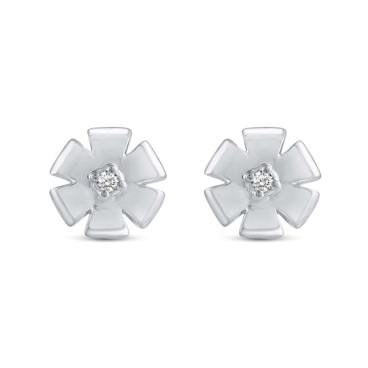1/60 Cttw Natural Diamond Flower Stud Earrings in 925 Sterling Silver